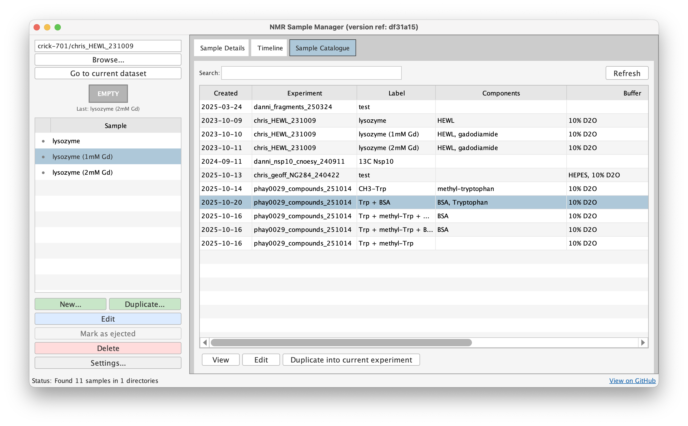 Sample Manager main window