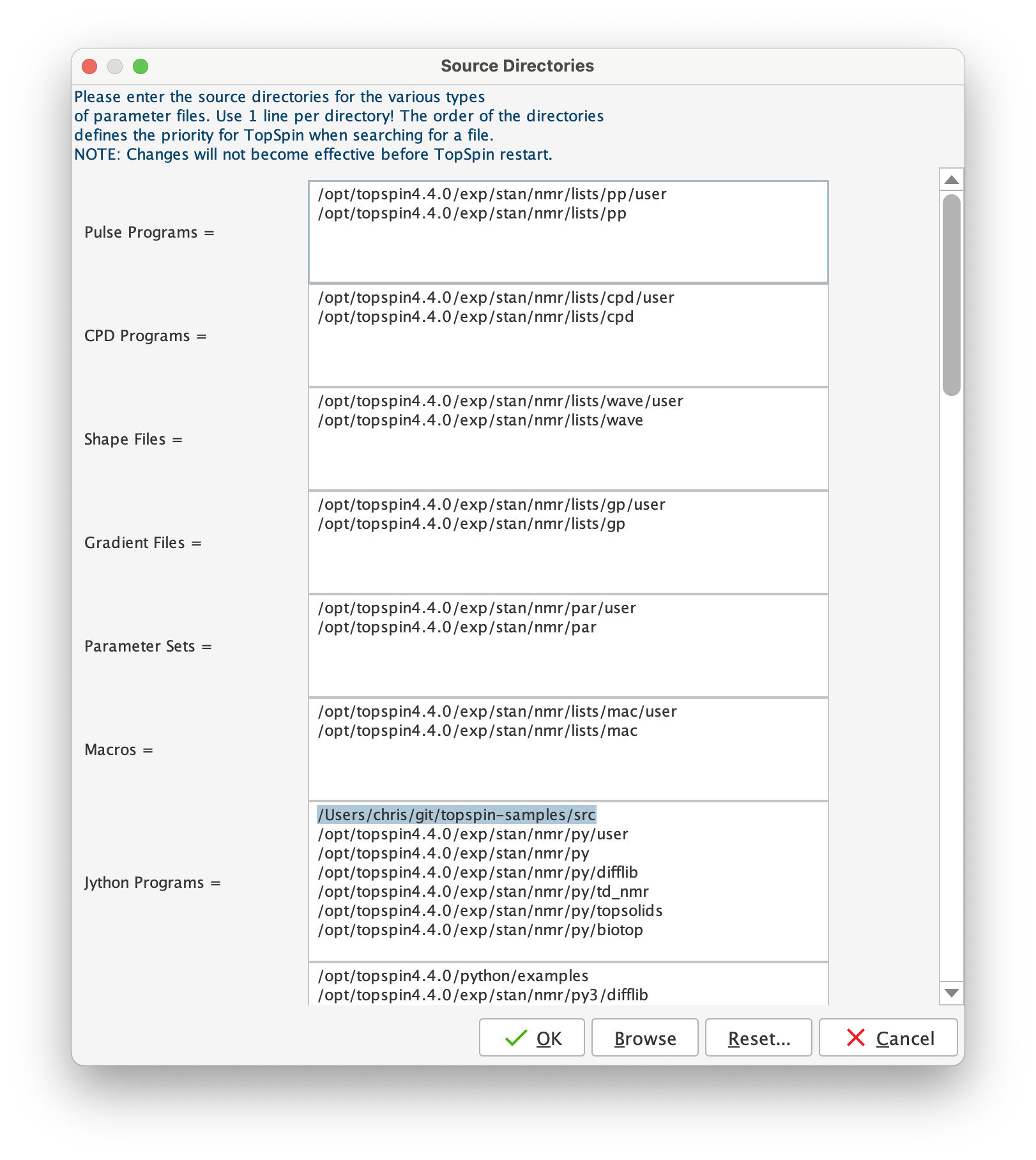 TopSpin setres configuration
